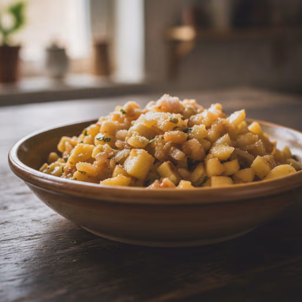 Appelsaus met cider en crème double, klaar om te serveren
