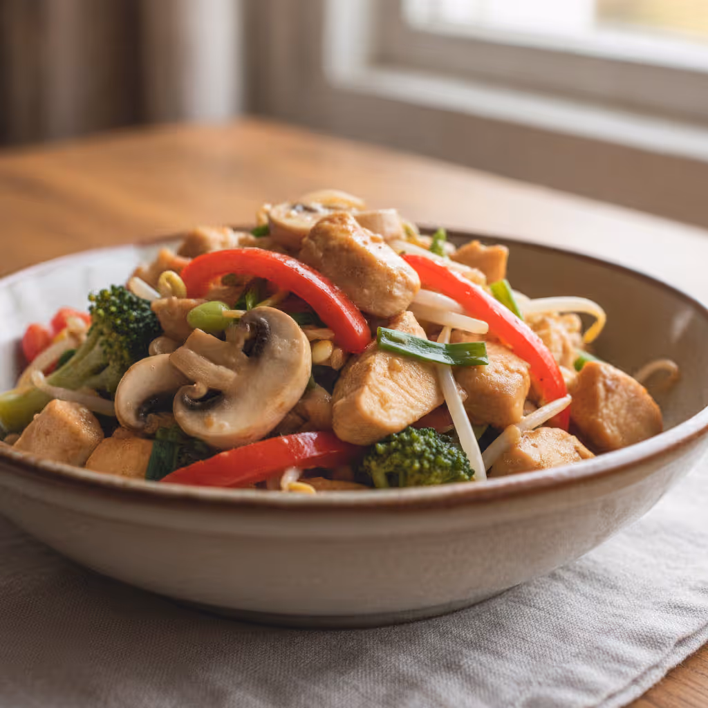 Aziatische groentewok, klaar om te serveren