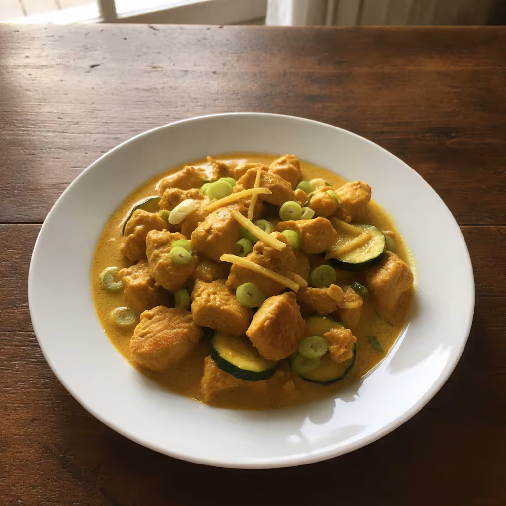 Aziatische kip in kokosmelk, klaar om te serveren