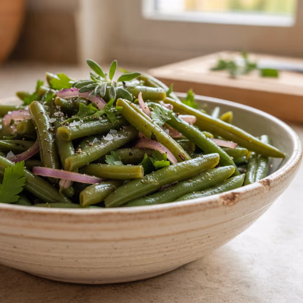 Bonensalade, klaar om te serveren