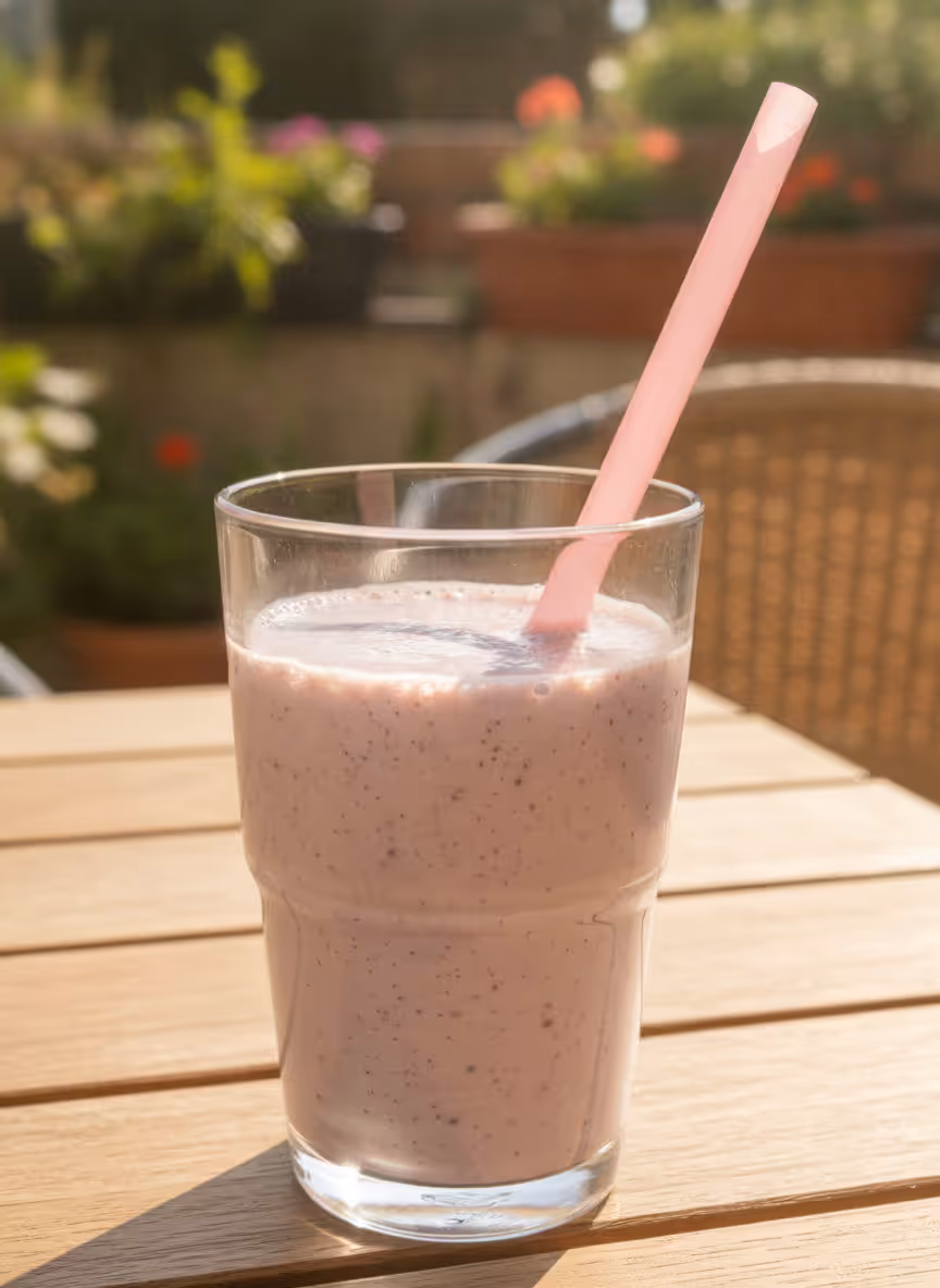 Bosbessen milkshake, klaar om te serveren